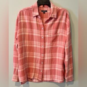 Flag & Anthem Millbury Single Pocket High Low Plaid Woven Shirt Pink Small